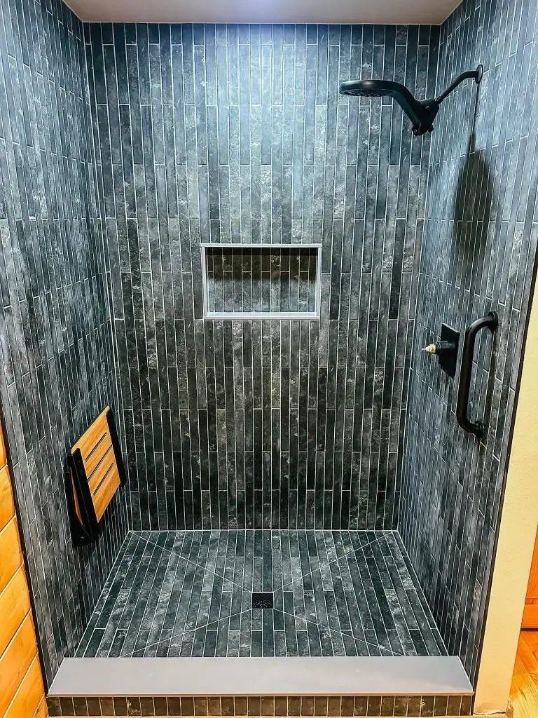 Subway tile backsplash with dark grout in Maryland kitchen