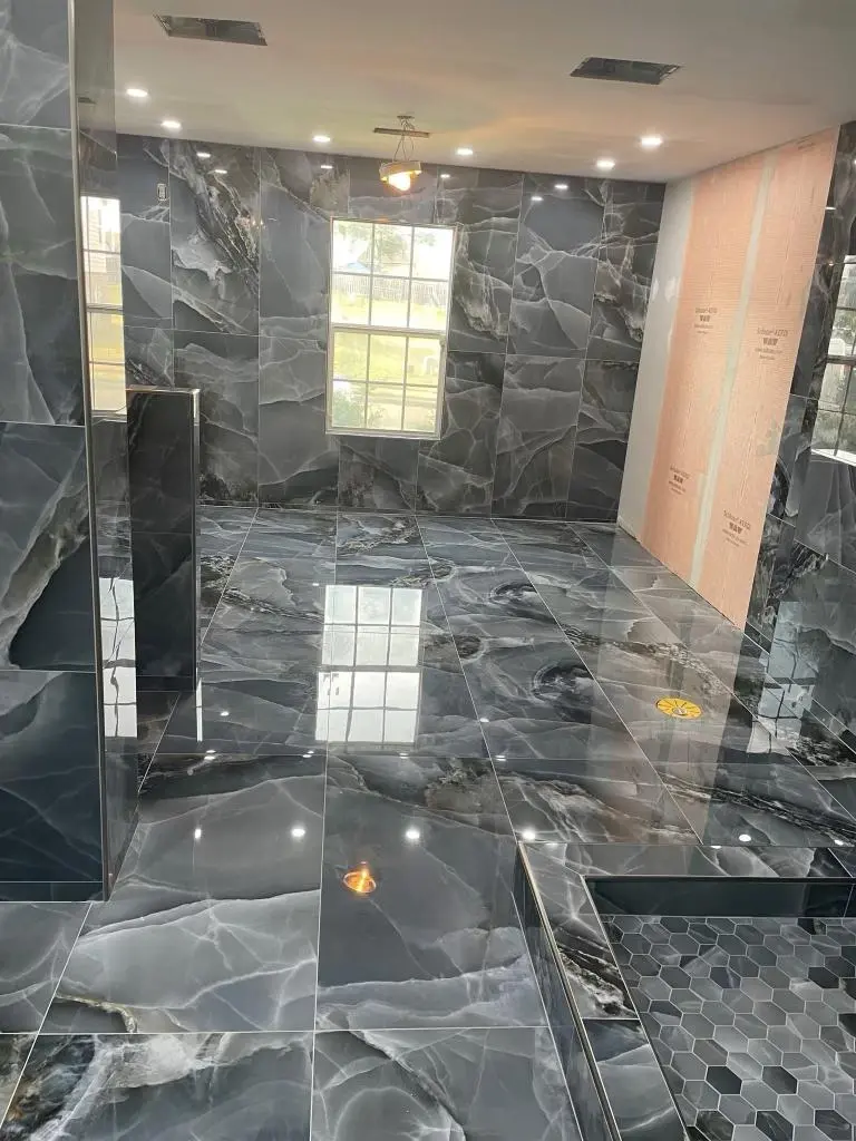 Marble tile and wall installation in Virginia bathroom by FT Remodeling