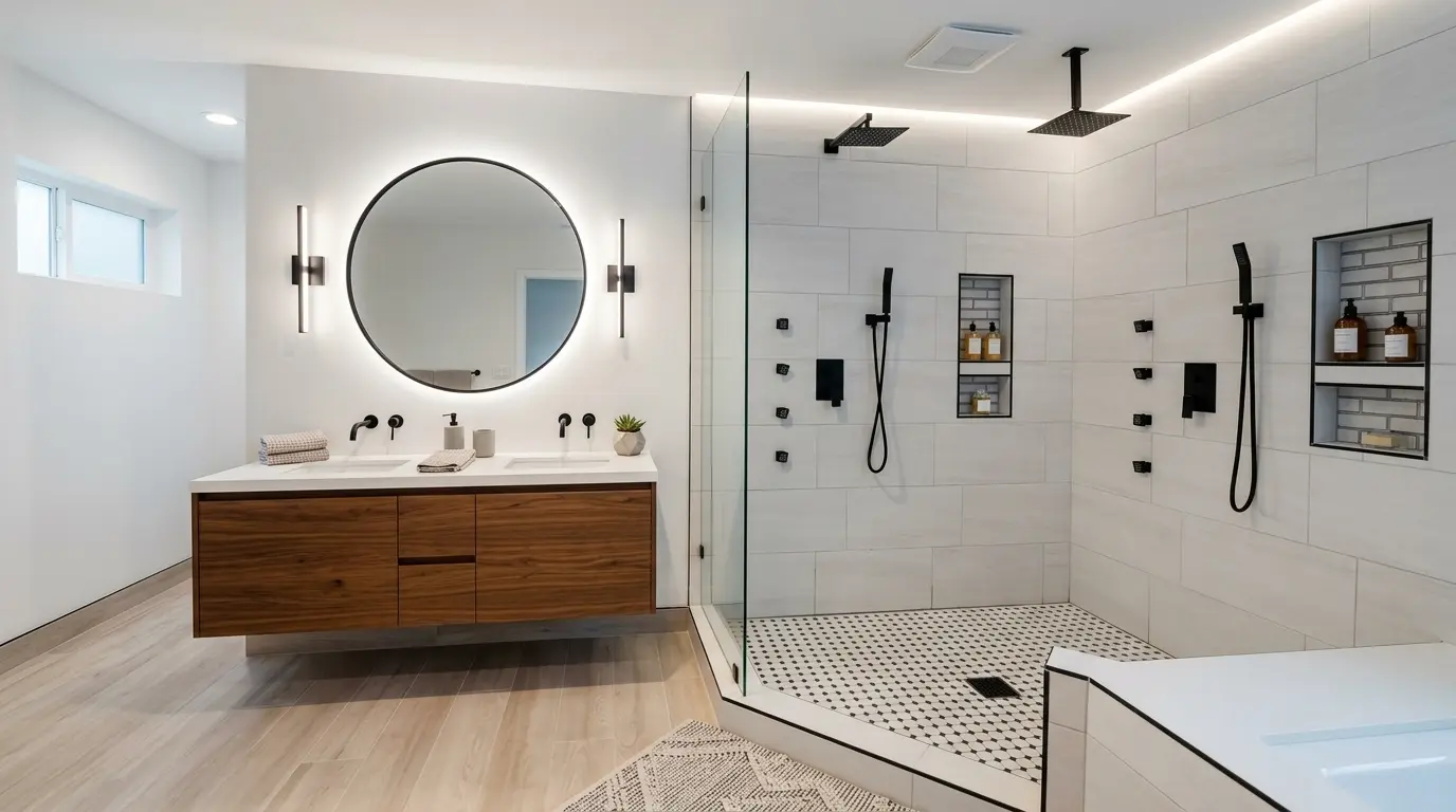Virginia bathroom with custom double vanity by FT Remodeling