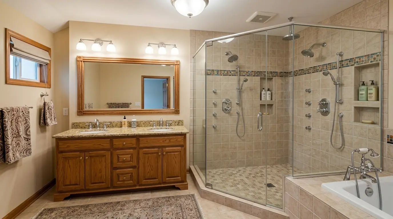 Virginia bathroom before custom vanity install by FT Remodeling
