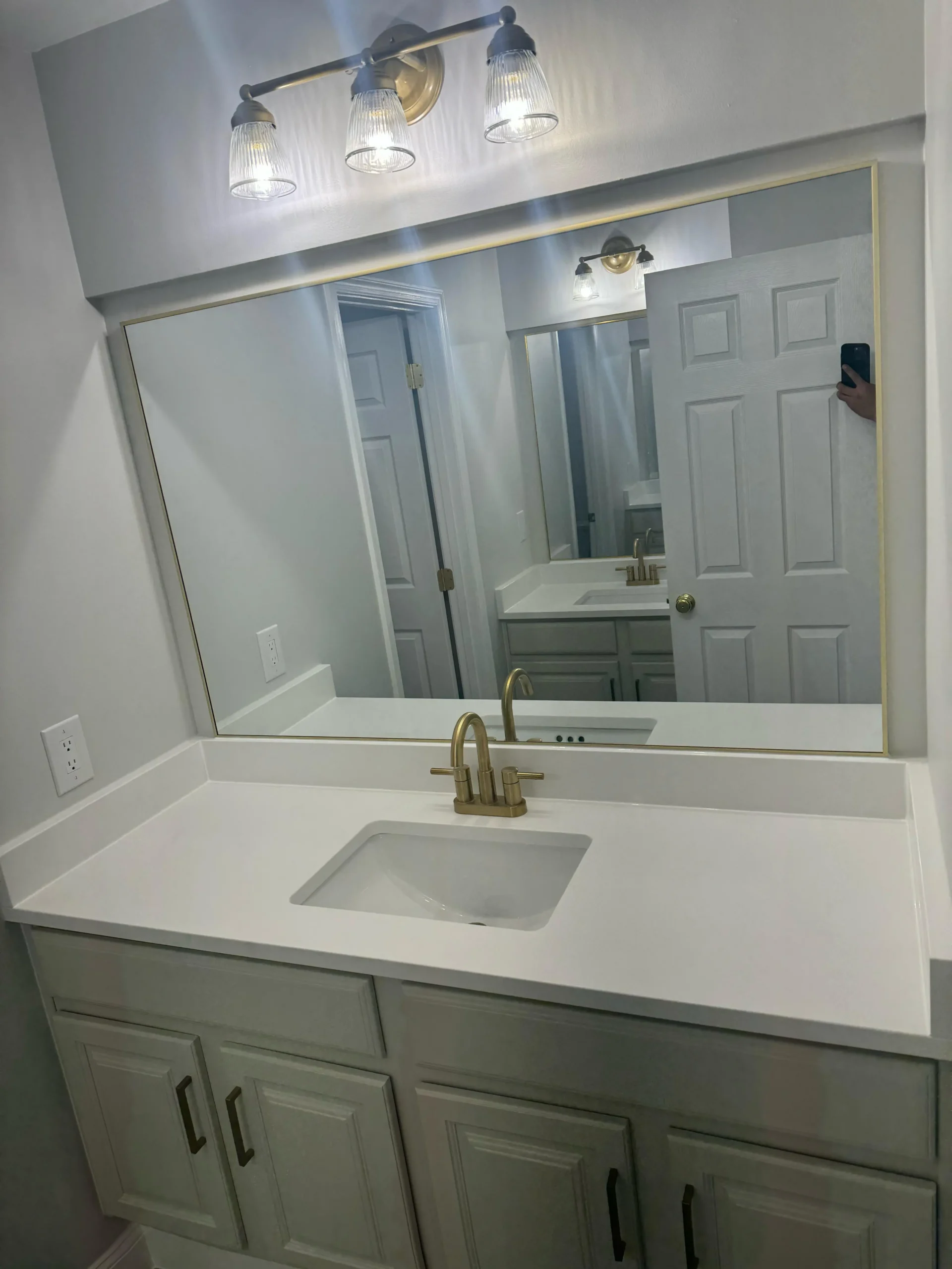 Virginia custom double vanity install with stone top by FT Remodeling