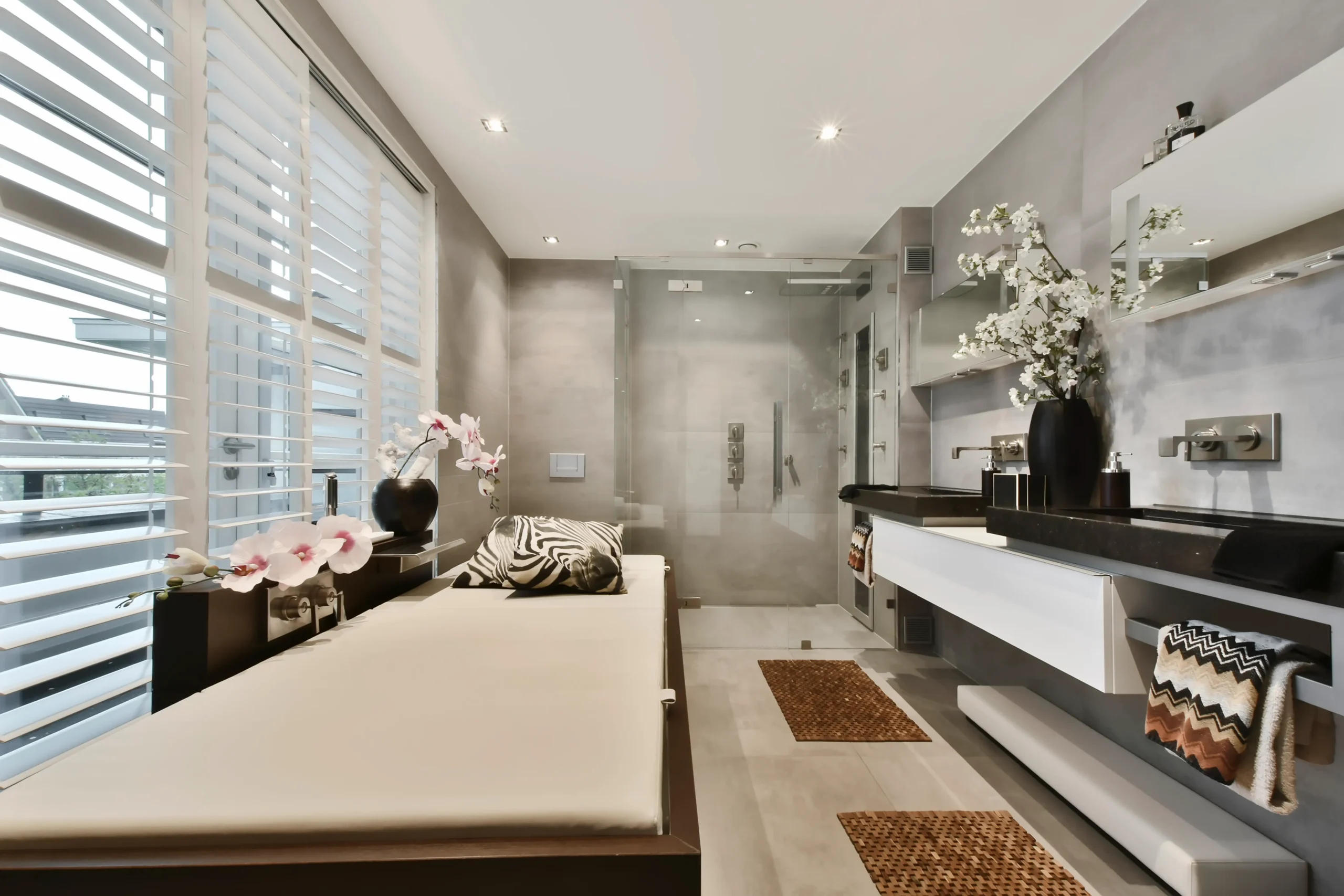Spa bathroom with freestanding tub in Virginia by FT Remodeling